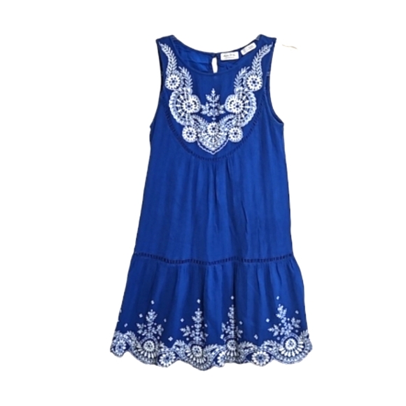 Anthropologie Meadow Rue sleeveles blue dress embroidered scallop hem women's 0 - Picture 3 of 15